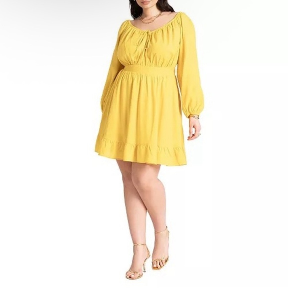 NWT Eloquii Babydoll Yellow Long Sleeve Mini Dress Plus Size 24